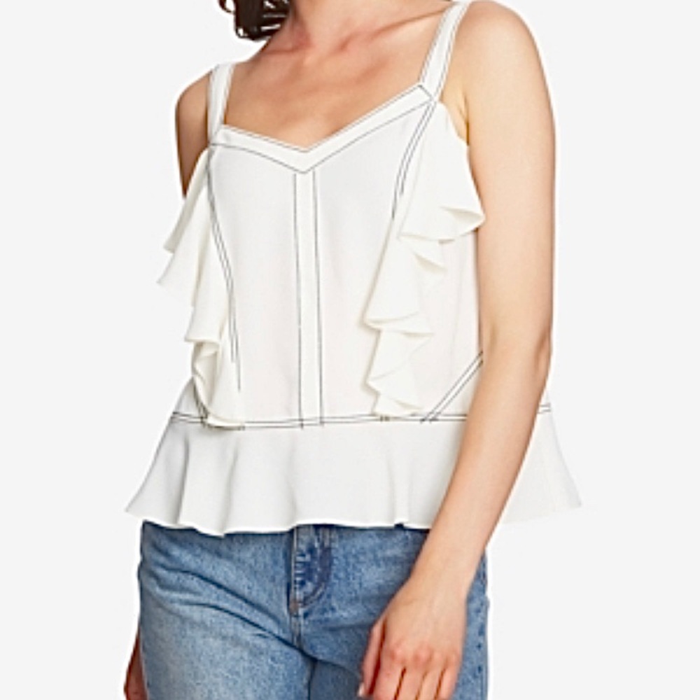 1.State ruffled white camisole, New, contrast stitching women’s size large